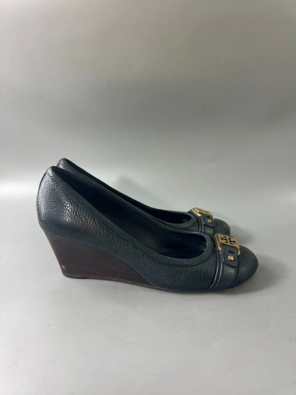 Tory Burch Deep Green Leather Wedges